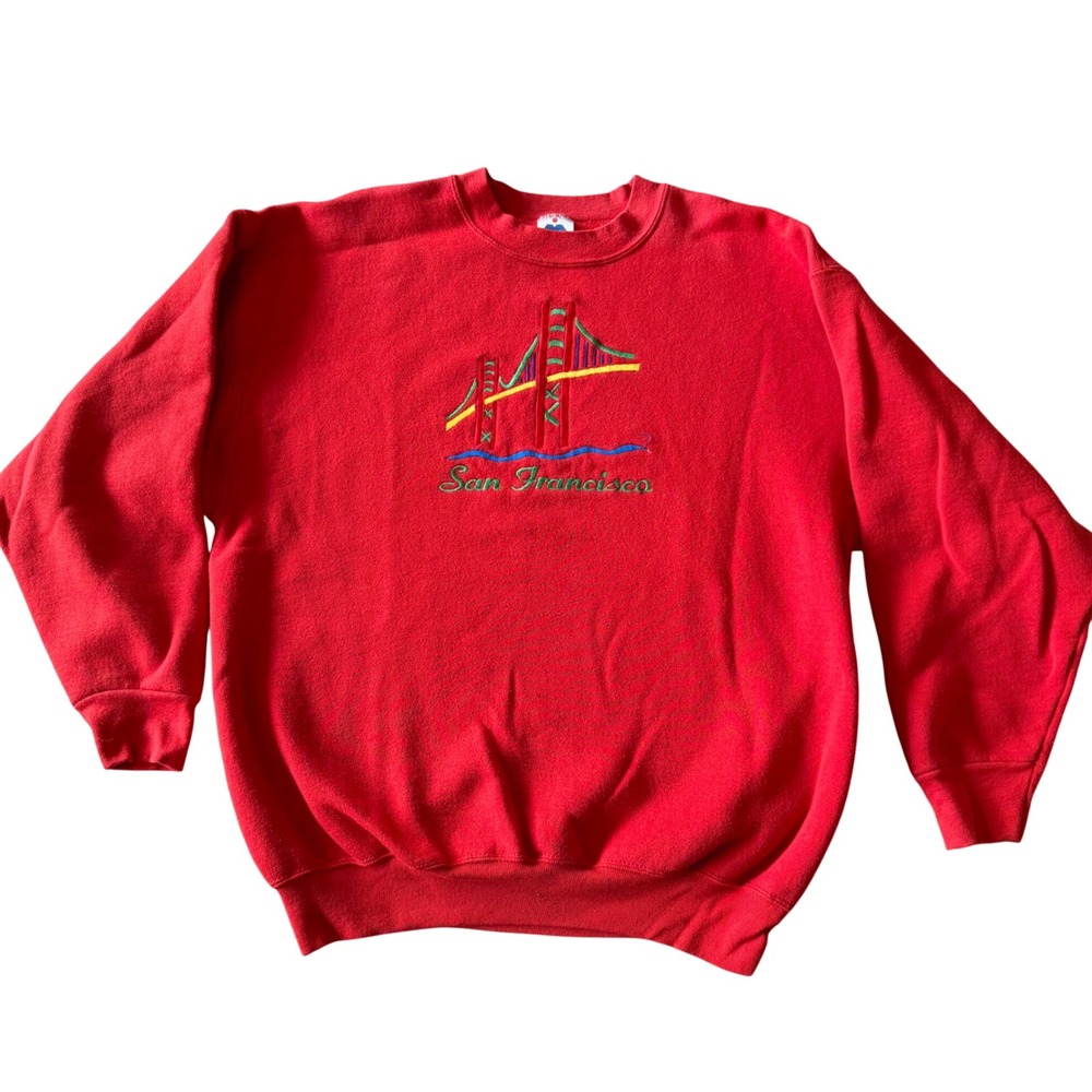 Vintage Miller‎ San Francisco Golden Gate Bridge Embroidered Red Sweatshirt XL